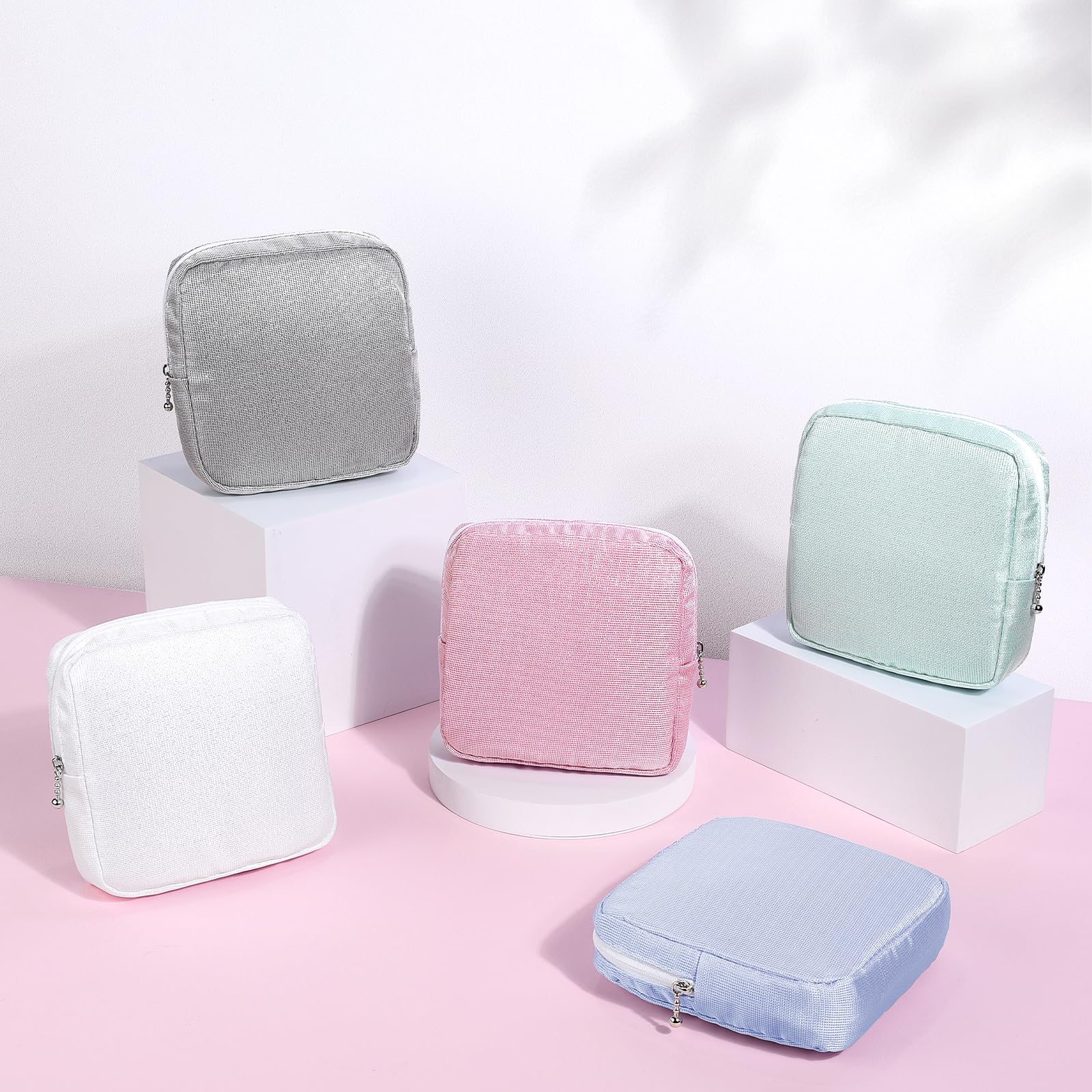 Playexen Period Bag, Sanitary Napkin Storage Bag, Period Pouches Menstrual Pad Bag Tampon Holder for Purse (Glitter-Gray)