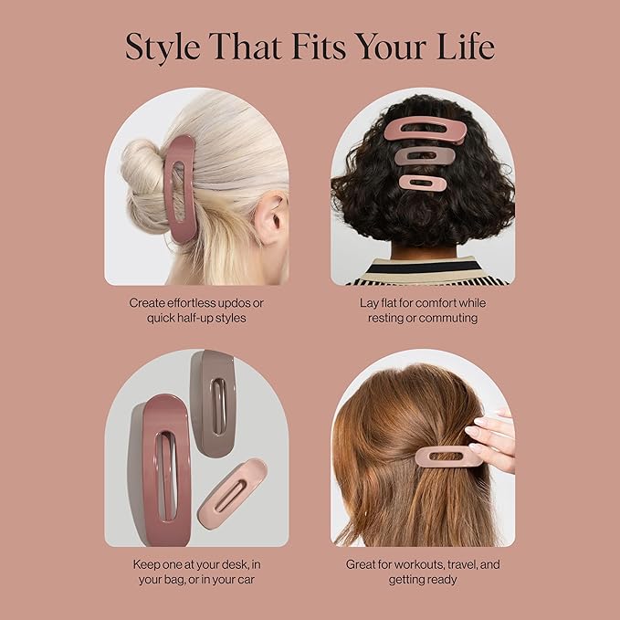 Kitsch Flat Claw Clips for Women - Strong Grip, Comfortable Design | Durable Plastic, Glossy Finish | Lay Down Claw Clip | For All Hair Types - Terracotta, 3pcs