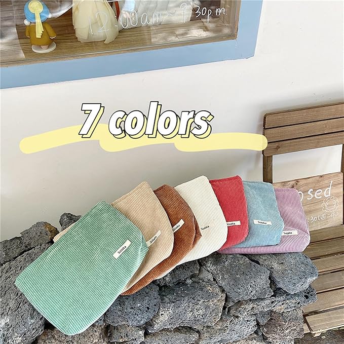Gardsell Cosmetic Bags for Women - Corduroy Cosmetic Bag Aesthetic Women Handbags Purses Smile Dots Makeup Organizer Storage Makeup Bag Girls Case Bags (Pure Green)