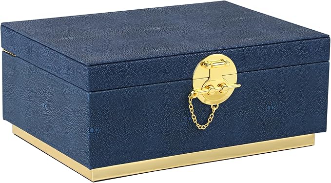 HofferRuffer Elegant Faux Leather Decorative Box, Storage Jewelry Box Organizer, Large Dresser Cosmetic Organizer Holder, Classic Jewelry Accessory Organizer, 11x8x4.8 inches (Blue)