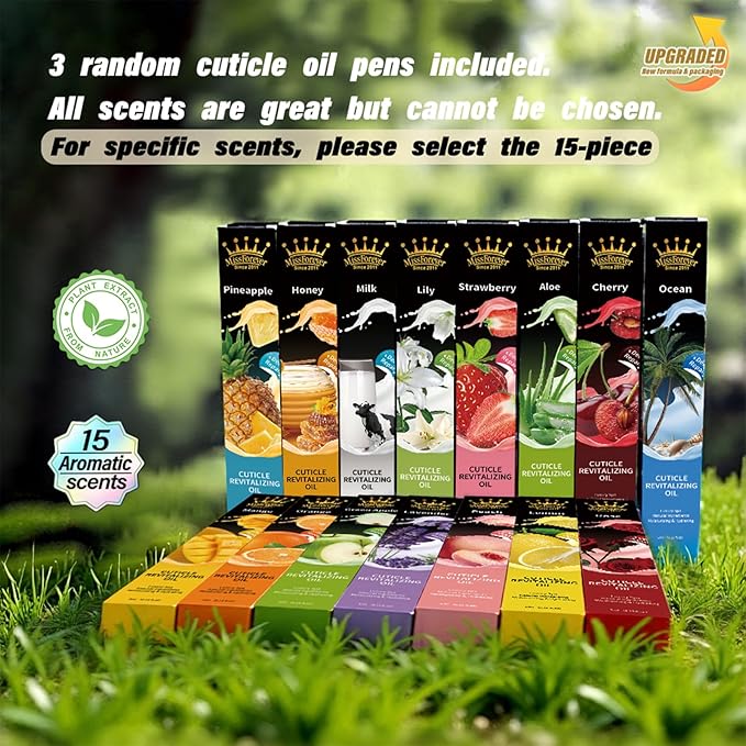 Miss Forever Cuticle Oil Pens - Light Scents Nail Oil Pen for Growth and Strength, Nail Care Mini Vitamins Oil Set with Natural Ingredients, Cutical Repair Bulk for Women Manicure (3 Random Scents)
