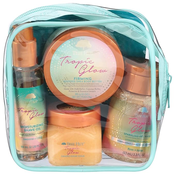 Tree Hut Mini Tropic Glow Everything Shower Gift Set, Exfoliating Sugar Scrub, Foaming Gel Wash & Whipped Body Butter, Hydrating Self-Care Kit for Soft, Glowing Skin