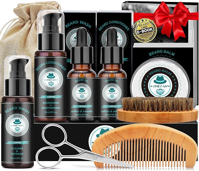XIKEZAN Husband Dad Gifts, Coffee Beard Kit for Men Care,Cool Stuff Unique Birthday Valentines Fathers Thanksgiving Anniversary Christmas Secret Santa Basket Gift Idea for Men Him Boyfriend Grandpa