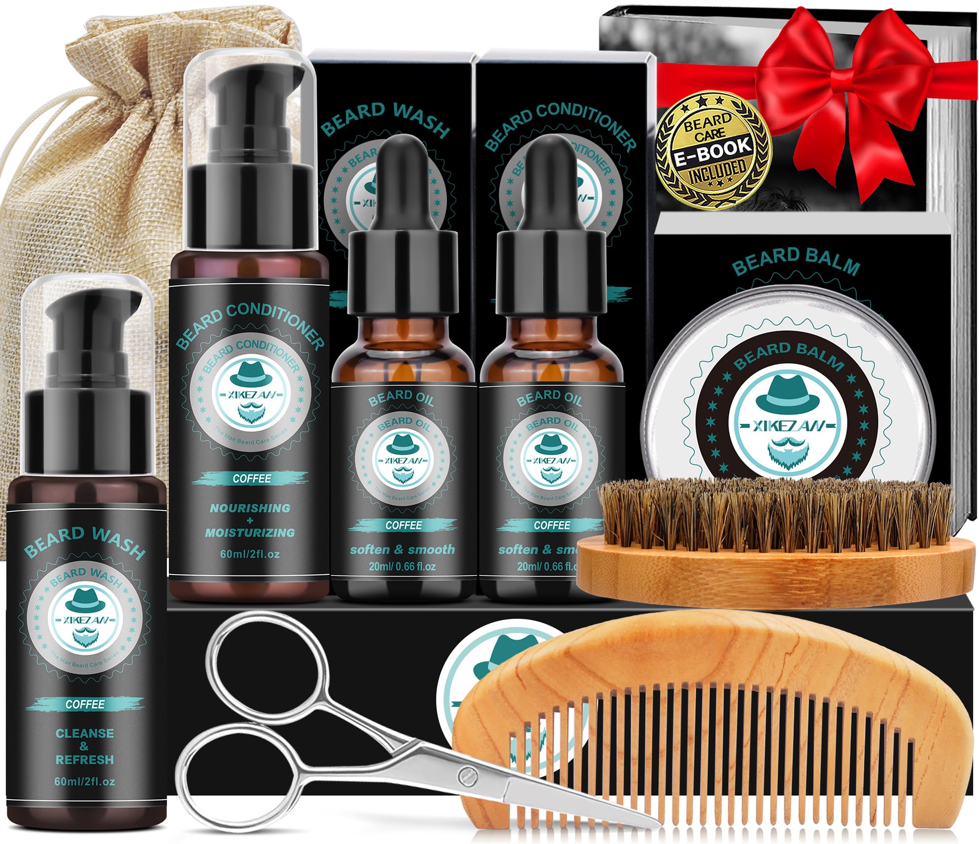XIKEZAN Beard Kit for Men Grooming/Care w/Coffee Scent-Soften,Soothe Beard