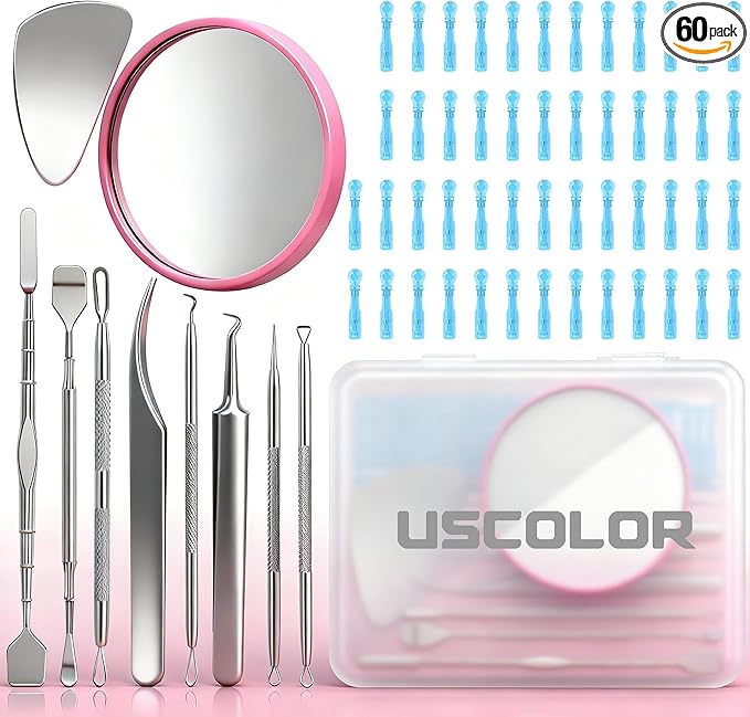 60PCS Pimple Popper Tool Kit, Professional Blackhead Remover for Face, Stainless Steel Pimple Extractor Set, Blackhead Remover Tweezers for Acne, Whitehead, and Blemish Treatment