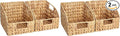 StorageWorks Pantry Baskets for Organizing, Wicker Basket with Built-in Handles, Handwoven Wicker Storage Baskets, Water Hyacinth for Shelves, 4 Pack