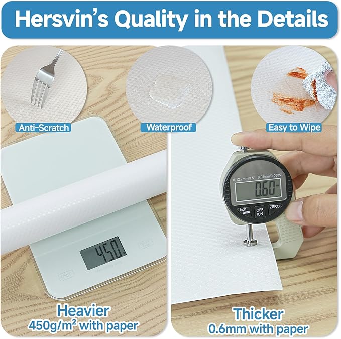 Hersvin Shelf Liners 10 in x 20 ft Self-Adhesive EVA Drawer Mats, Cupboard Protector, Kitchen Cabinet Lining Fridge Liner (Clear Flat Dot, 25.4x610cm)