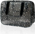 TotePrint Black Holographic Star Cosmetic Bag for Women 11.8x5.1x8.2 Inches Portable Travel Toiletry Bag with Handles,Durable PVC Material,Zipper Design-Ideal Large Clear Makeup Organizer