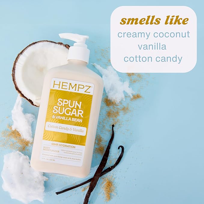 Hempz Cotton Candy Scented Body Lotion " Spun Sugar & Vanilla Bean, Hydrating Moisturizer for Dry Skin, Body & Hands, Self Care Routine Must Have, 2.25 Fl Oz.