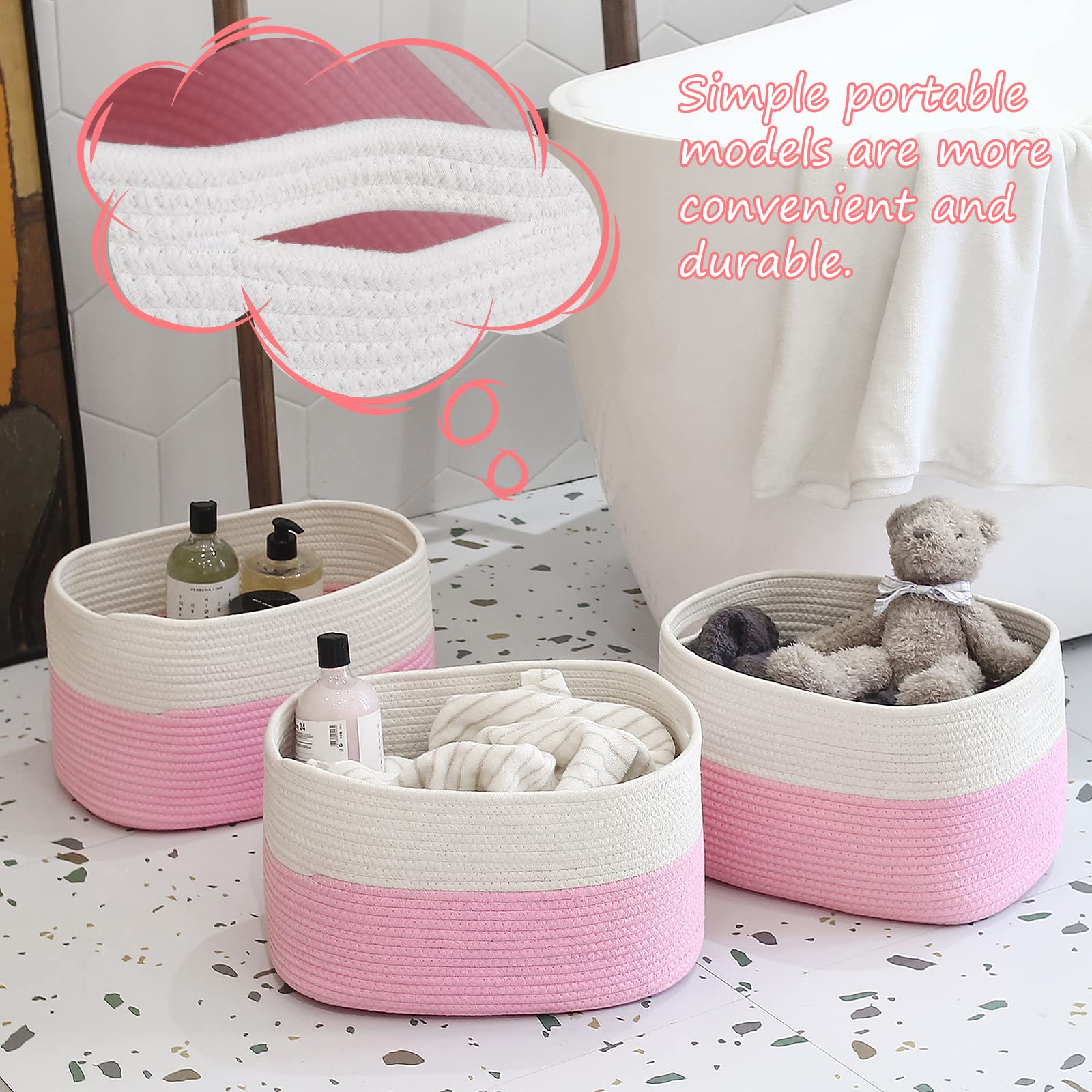 ECDYQXVU 15x10x9 Inch Woven Cotton Rope Storage Basket, 1 Pack