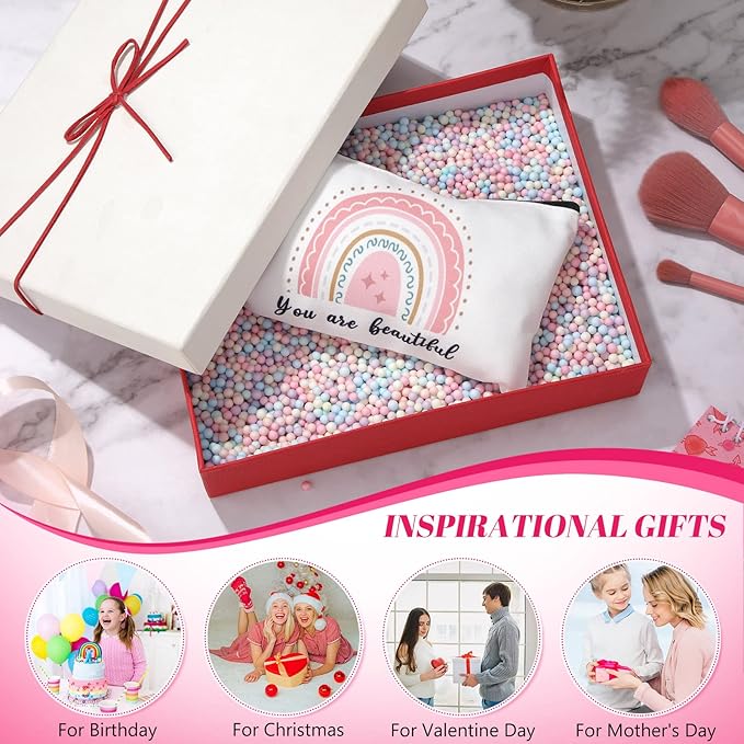 Yahenda 16 Pcs Graduation Canvas Makeup Bags Bulk for Women Appreciation Inspirational Gifts Cosmetic Zipper Pencil Pouch Travel Toiletry Bag for Teacher Birthday Mother's Day(Rainbow)