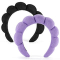 Ztomine Terry Cloth Spa Headbands for Washing Face or Facial, Set of 2, Black & Purple - Puffy Makeup Headbands for Face Washing, Mask, Skin Treatment