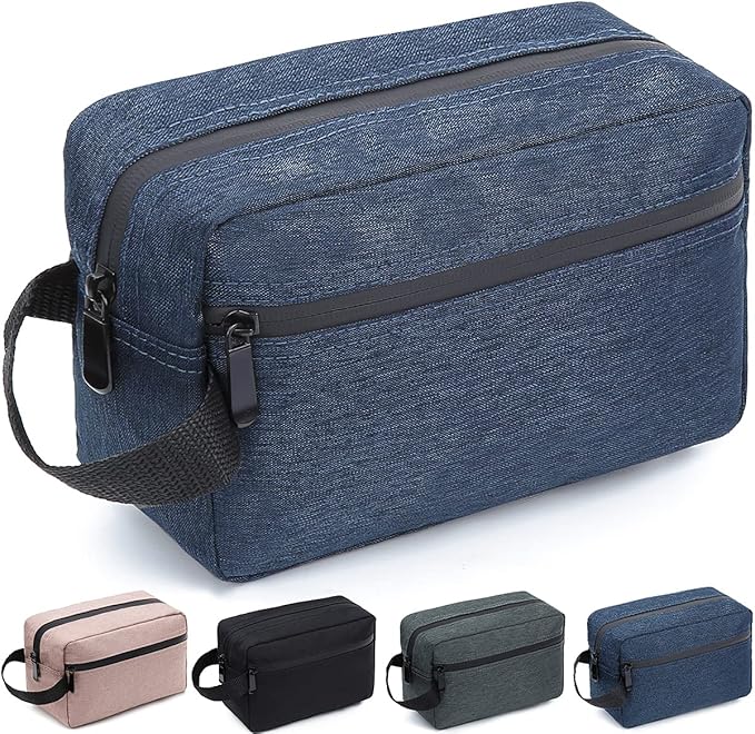 Travel Toiletry Bag for Women and Men, Water-resistant Shaving Bag for Toiletries Accessories, Foldable Storage Bags with Divider and Handle for Cosmetics Toiletries Brushes Tools (Blue)