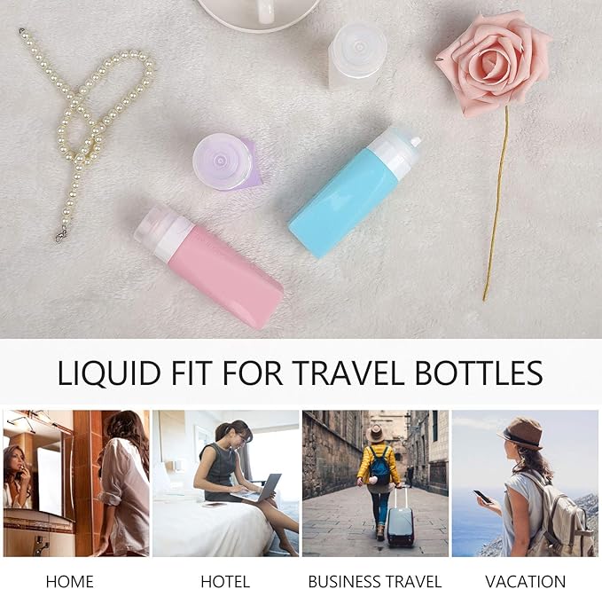 Amphism Travel Bottles Leak Proof,3 oz TSA Approved Silicone Squeezable, Refillable Containers Set for Toiletries Shampoo Conditioner Lotion