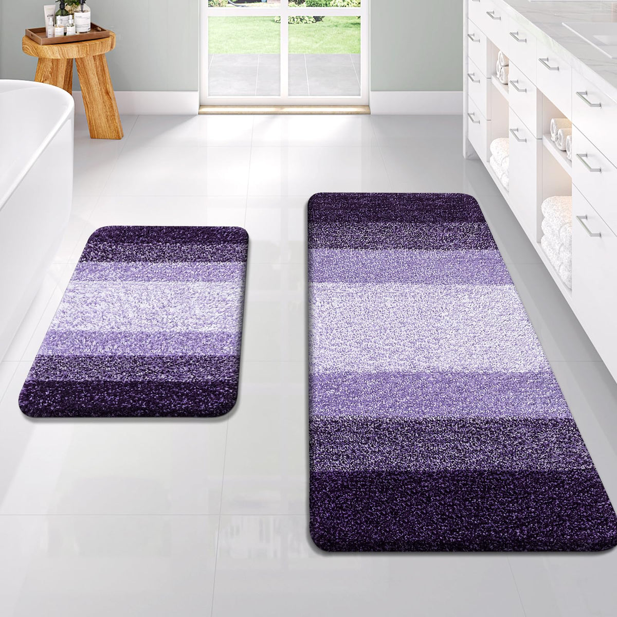 OLANLY Micorfiber Bathroom Rug Set 2 Piece, Soft Absorbent Bath Mats, Red