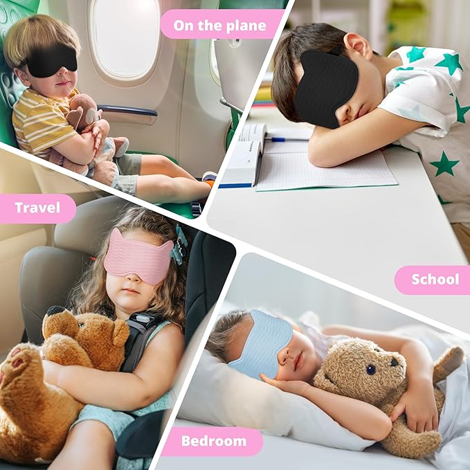Kids Sleep Mask for Sleeping – Soft 3D Contoured Eye Mask for Kids, Comfortable No-Pressure Eye Cover with Memory Foam for Travel, Naps & Airplane, Boys & Girls (Rose Red)
