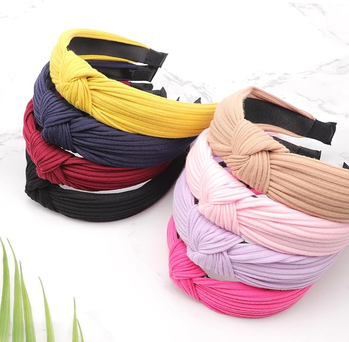 DRESHOW 8 Pack Knotted Headbands for Women Wide Turban Headband Yoga Exercise Ribbing Hair Hoop Hair Bands Accessories