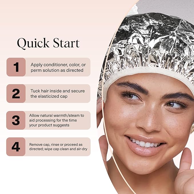 Kitsch Aluminum Foil Heat Cap for Deep Conditioning - Reusable Hair Streamer For Coloring, Perm & Treatment, Heat Cap with Elastic Band, Deep Conditioning Hair Cap, Shower Cap for Sauna, Shower & Spa