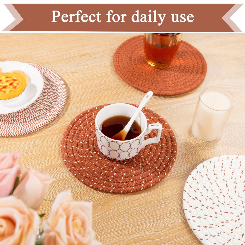 SHACOS 8 Inches Trivets for Hot Dishes, 4 Pieces Cotton Trivets Mats for Kitchen, Hot Pads for Countertops and Table, Heat-Resistant Pot Holders for Hot Pots and Pans(Dark Orange, 4pcs)