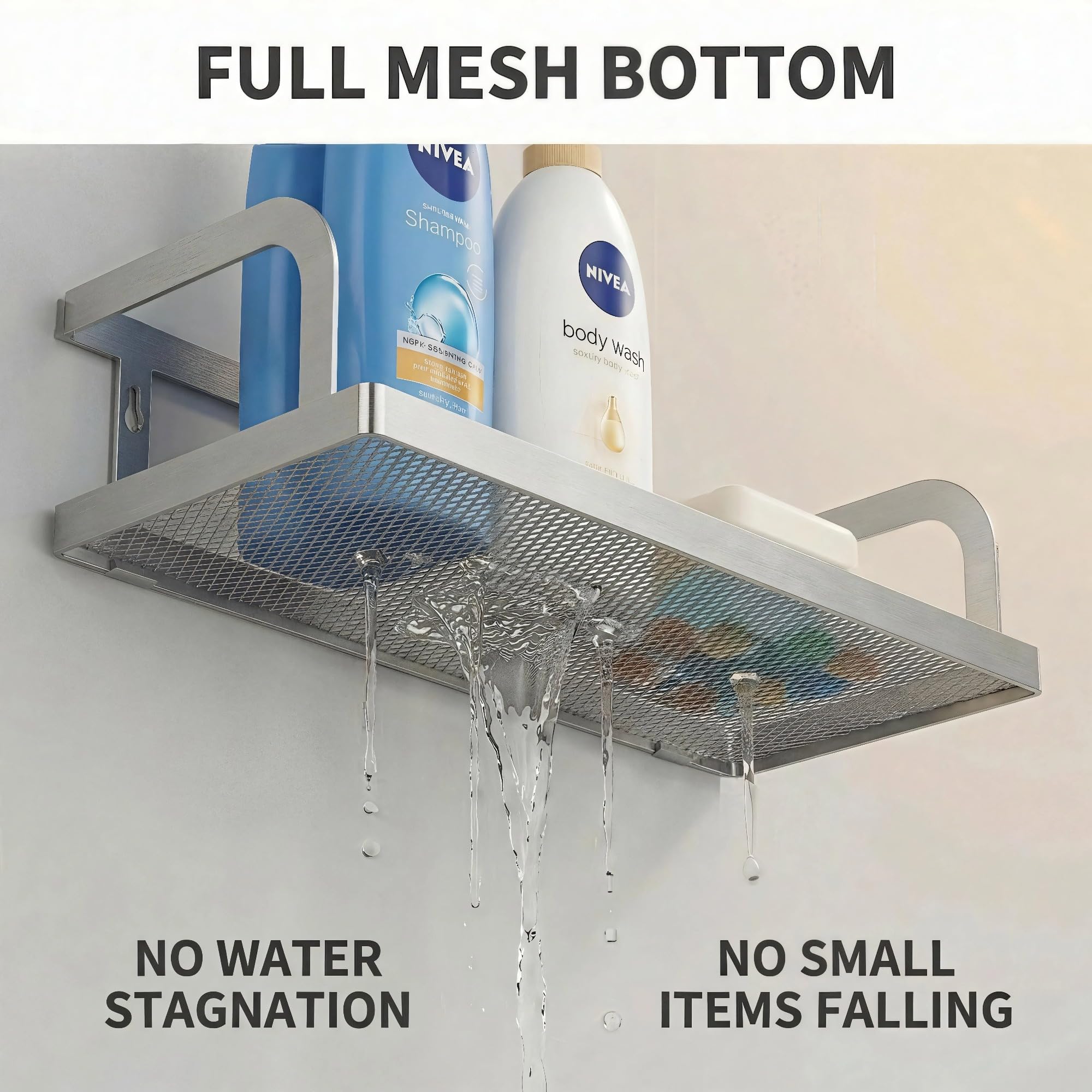 PUSDON 2-Pack Wide Hollowout Shower Caddy & Spice Rack, Wall Mount Bathroom Organizer with Mesh Bottom, Easy Access Cabinet Door Shelf Holds 50LBS - Silver Gray, Hollowout