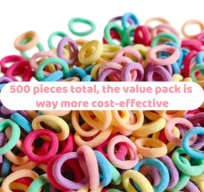 Tunbao 500 Psc Baby Hair Ties,Soft Cotton Toddler Hair Ties,Small Seamless Hair Bands for Girls and Kids,Multicolor Hair Elastics Ponytail Holders