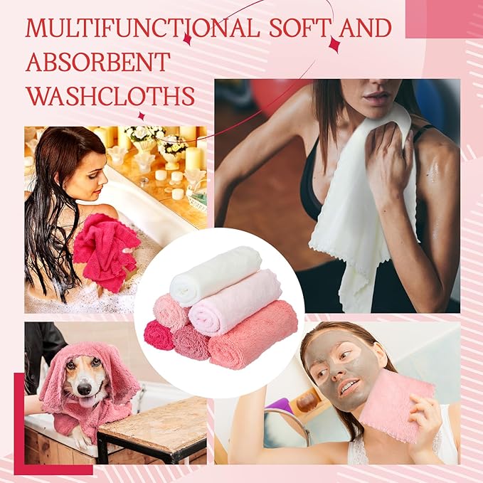 Syhood 12 Pieces Face Wash Cloth 12 x 12 in Makeup Remover Cloths Towel Coral Velvet Facial Microfiber Soft Fast Drying Facial Cleansing Towel for Face(Pink Colors)