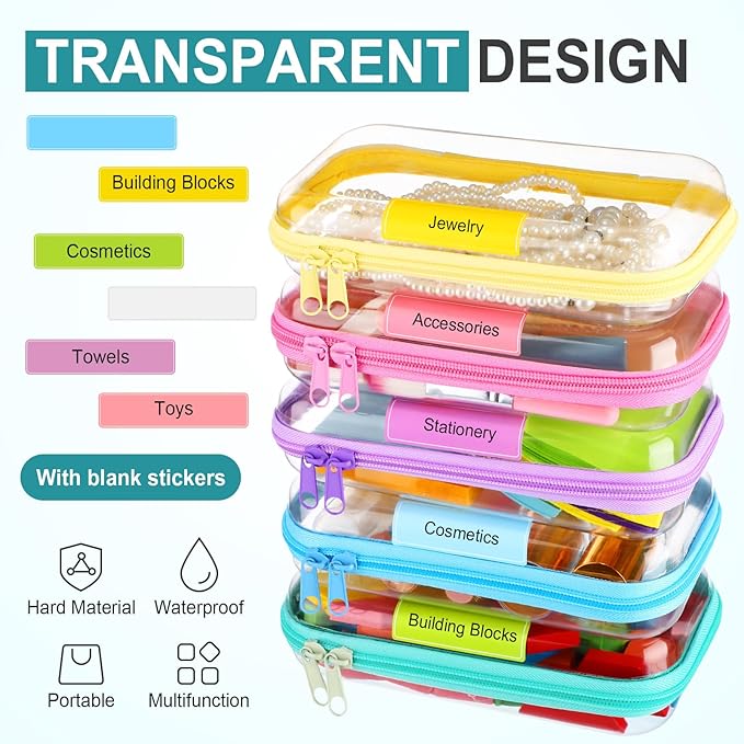 Sanwuta 10 Pcs Hard Zipper Case Clear Hard Pouches Plastic Zipper Pencil Portable Box Toy Storage Bins Plastic Container for Travel Toiletry Office Cosmetic Block Puzzle Organizer (S,Macaron Color)