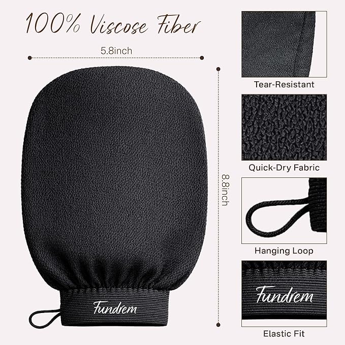 Exfoliating Gloves 2 Pcs, Korean Exfoliating Mitt, Body Scrub for Dead Skin Remover, Exfoliating Body Scrubber for Bath Shower, Body Exfoliator Scrubber, Moroccan Exfoliate Glove, Women Men (Black)