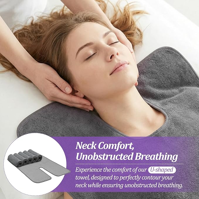 6 Pack U-Shaped Microfiber Facial Towels for Estheticians,Soft Spa Towels for Skincare, Massage & Professional Use(Gray,15.74" x 23.62")
