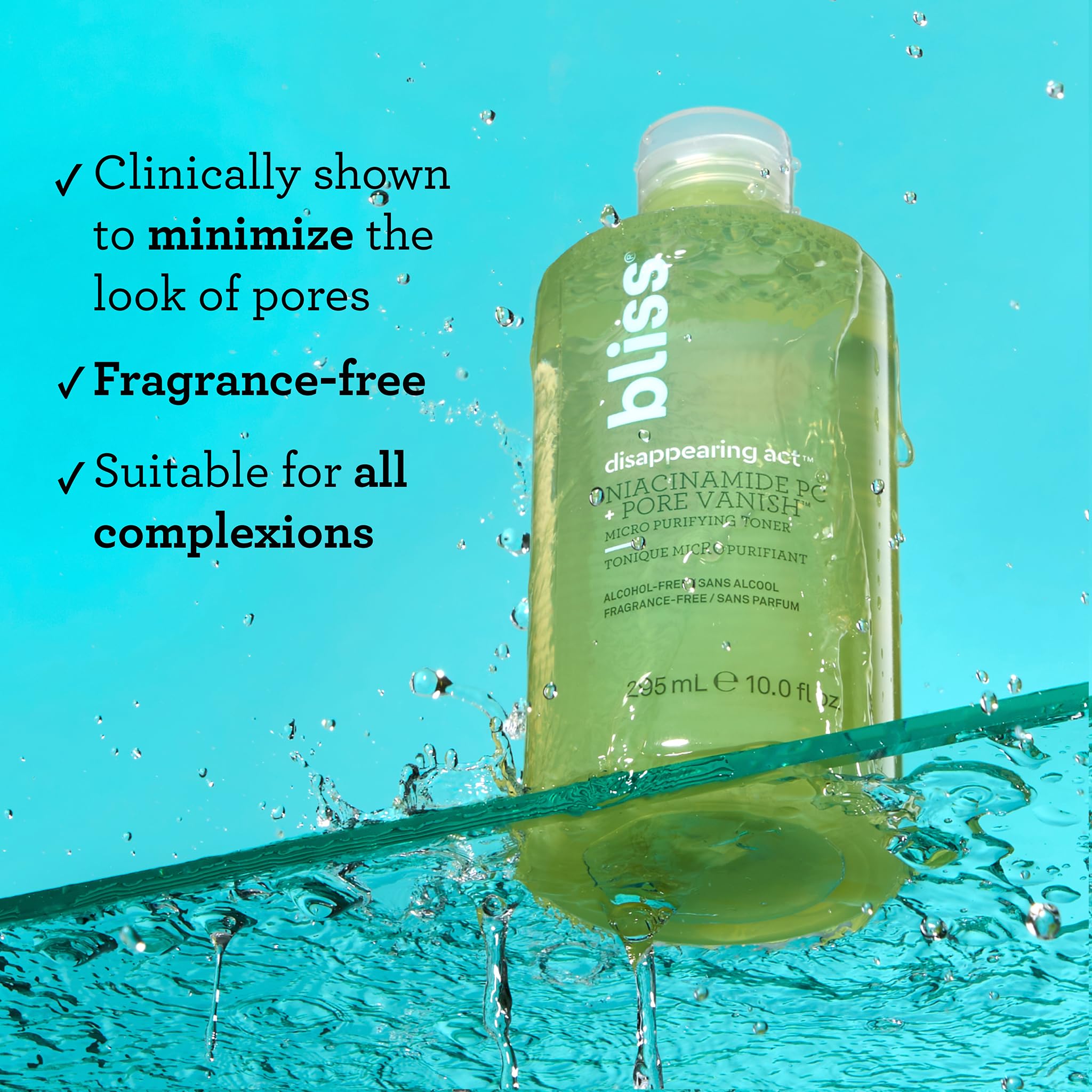 Bliss Disappearing Act Niacinamide Toner - 10 Fl Oz - Pore Vanish Complex - Purifies and Minimizes Pores - Alcohol-Free Face Toner - Clean - Vegan & Cruelty Free
