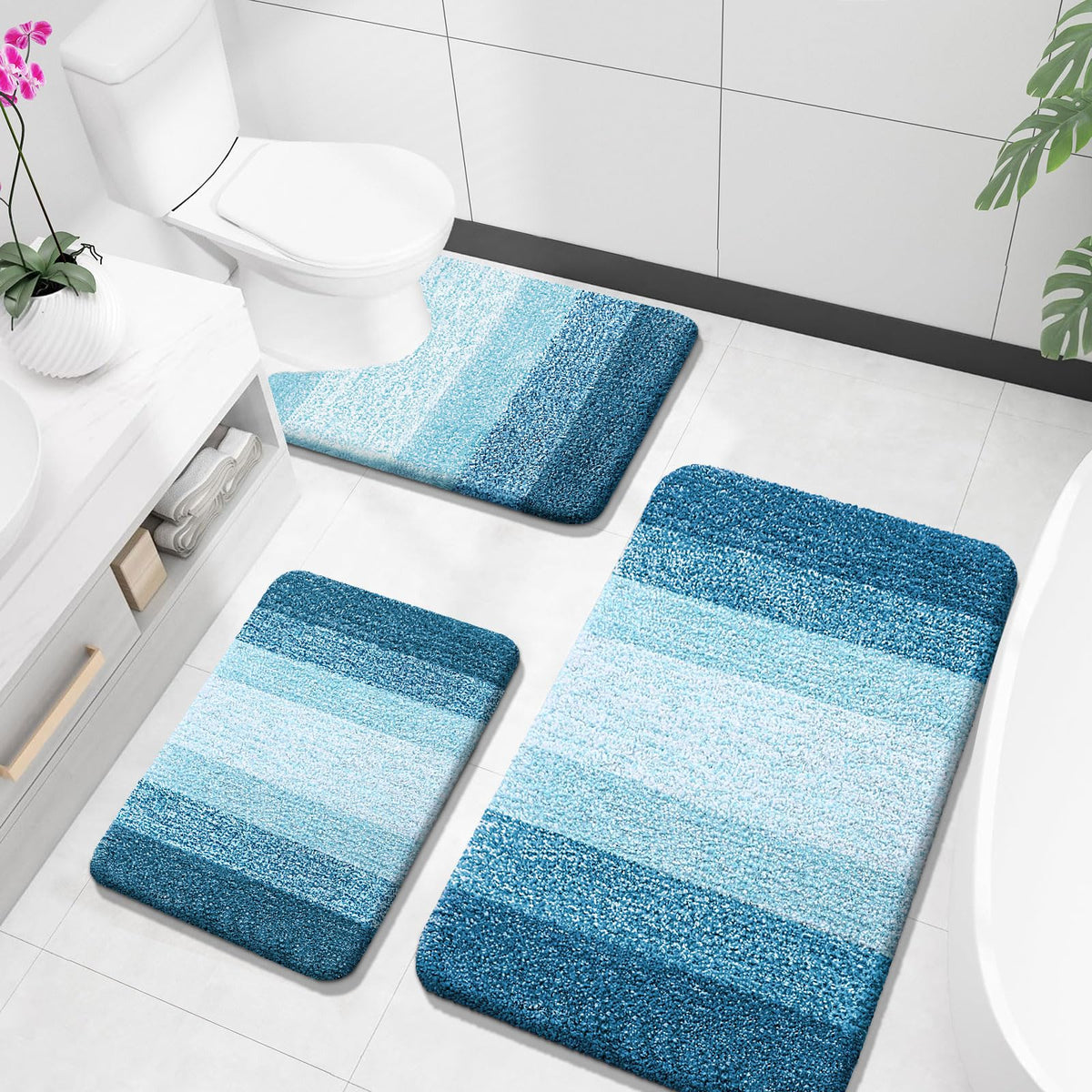 OLANLY Microfiber Bathroom Rugs Sets 3 Piece, Absorbent Bath Mats, Mauve
