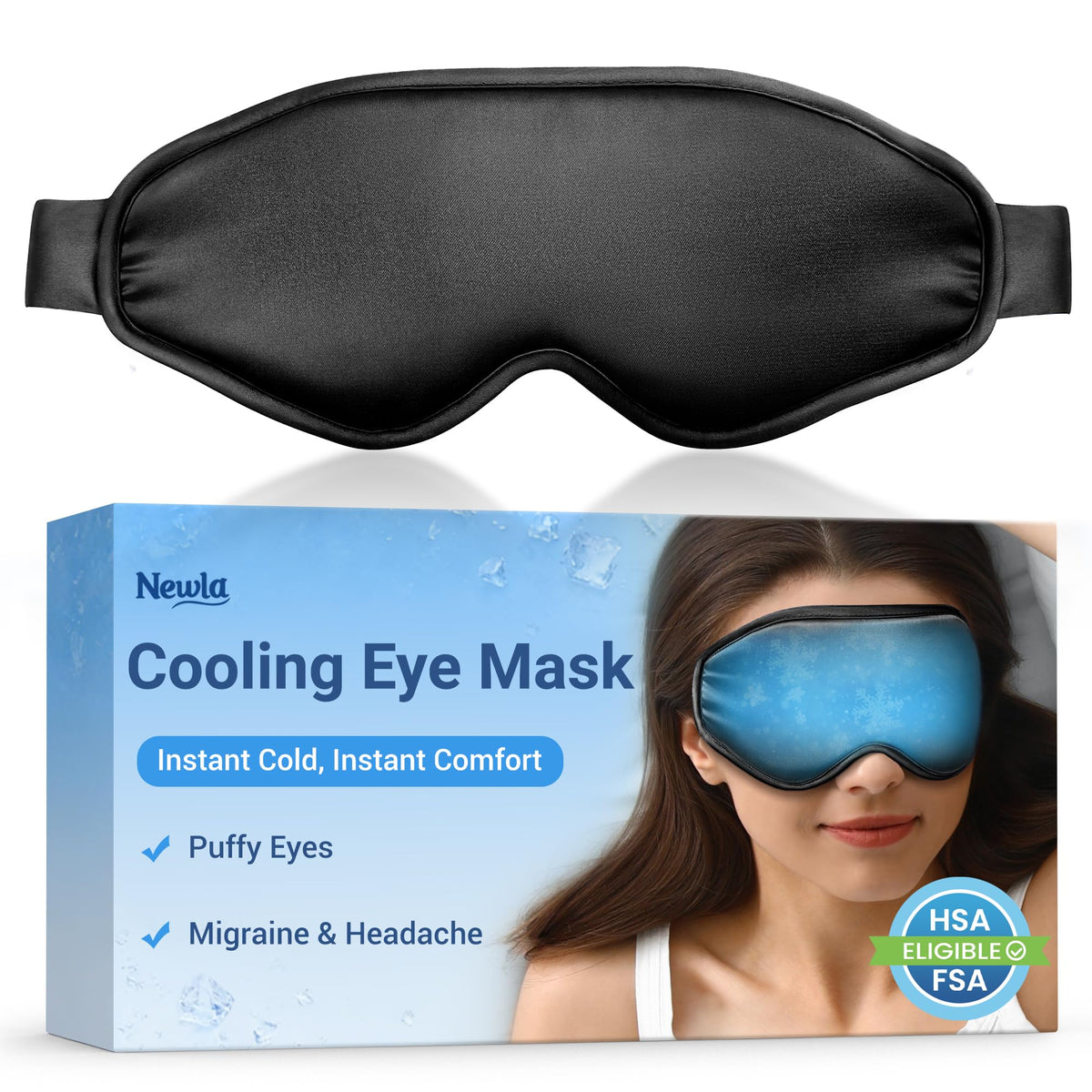 NEWLA Cooling Eye Mask for Puffy Eyes: Fsa Eligible Items Hsa, Ice Eye Pack for Migraine After Surgery Relief - Reuable Cold Compress for Headache Puffiness - Comfortable Perfect Fit Gel Sleep Mask