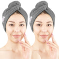 American Soft Linen 100% Cotton Hair Towels for Women, Head Towel Cap, Cotton Hair Turban Towel Wrap for Long Curly Anti Frizz Hair, Soft and Absorbent Cotton Hair Towels 2 Pack, Dark Gray
