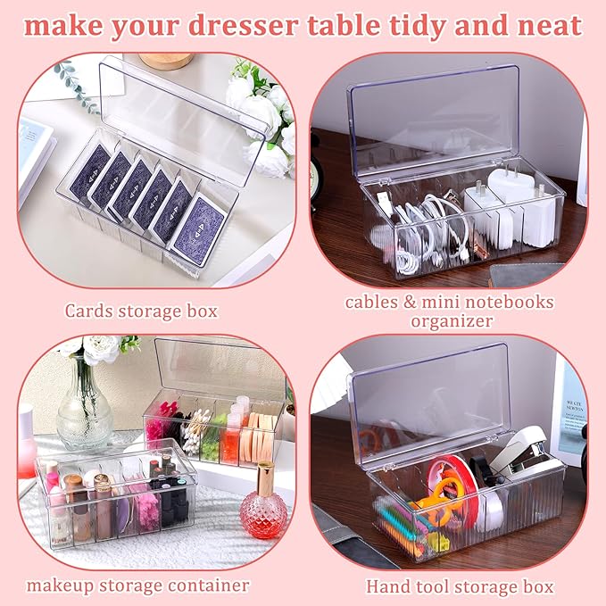 2 Pack Acrylic Lash Extension Organizer and Storage, Large Capacity 6 Divided Eyelash Extension Supplies Storage Box Eyelash Beauty Organizer with Lid for Technician Lash Techs