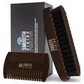 Smooth Viking Beard Brush for Men & Beard Comb Set - Beard Kit for Men with Natural Boar Bristle Barber Brush & Wooden Comb, Facial Hair Grooming & Shaping Tool Gift Set for Hair Products - Brown