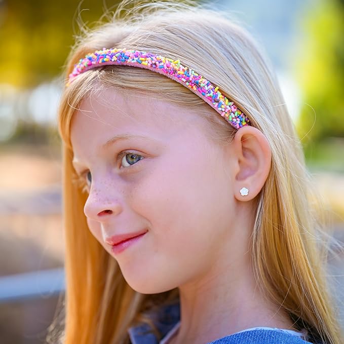 FROG SAC 4 Thin Headbands for Girls - Sequin Headband Set for Kids, Sprinkle Hair Bands for Children, Cute Sparkly Glitter Girl Non Slip Headband, Toddler Hair Accessories (Multicolor Sprinkles, Kids)