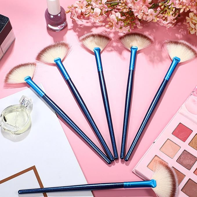 Ziliny 12 Pcs Soft Facial Fan Brush Blush Makeup Brush Face Mask Acid Applicator Multi Use Cosmetic Tools for Peel Mask Makeup for Mud Cream(Blue)