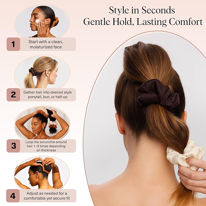 Kitsch Scrunchies for Women - No Crease Hair Ties No Damage | Soft Polyester Scrunchies for All Hair Types | Stylish & Comfortable, For Ponytails & Buns - Sedona, 3pcs