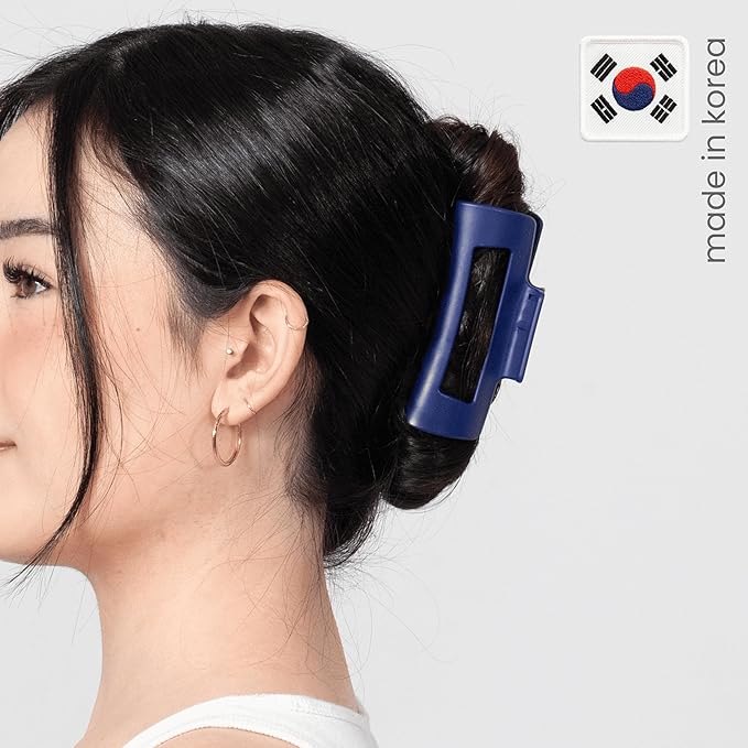 Mello Medium Hair Clip - Flexible Comfort Hair Claw for Women, Strong Hold for Thick & Thin Hair Styling, Durable Material, Matte Non-Slip Finish, Made in Korea, Patent Pending (Blue, Medium)