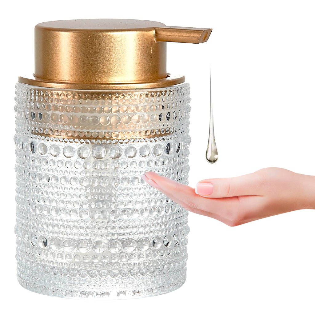 MKLZ 12oz Glass Liquid Soap Dispenser with Gold Pump, Hand Soap Bottles