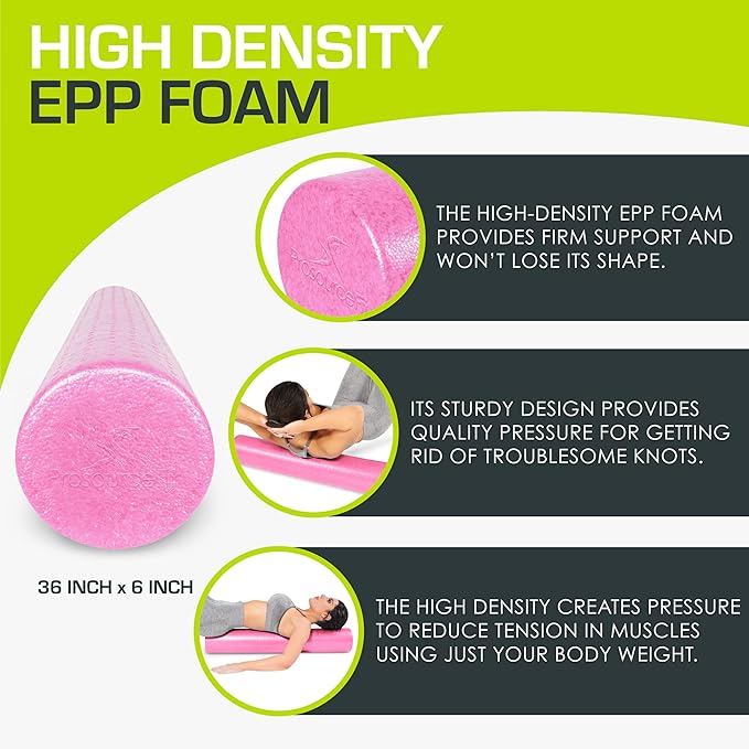 ProsourceFit High Density Foam Rollers Long, Firm Full Body Athletic Massage Tool for Back Stretching, Yoga, Pilates, Post Workout Muscle Recuperation