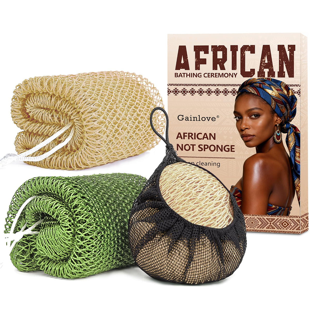 2 Pack African Net Sponge Authentic, Exfoliating Body Scrubber Bath Sponge