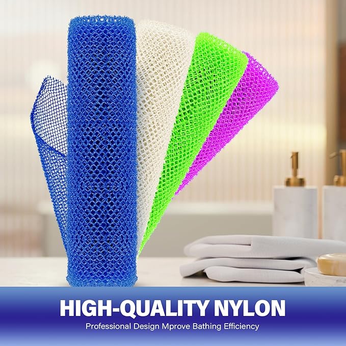 4 Pieces African Bath Sponge African Net Long Net Bath Sponge Transform Your Shower Routine with African Bath Sponges for Exfoliated, Silky Smooth Skin(Blue, Green, Purple, White)