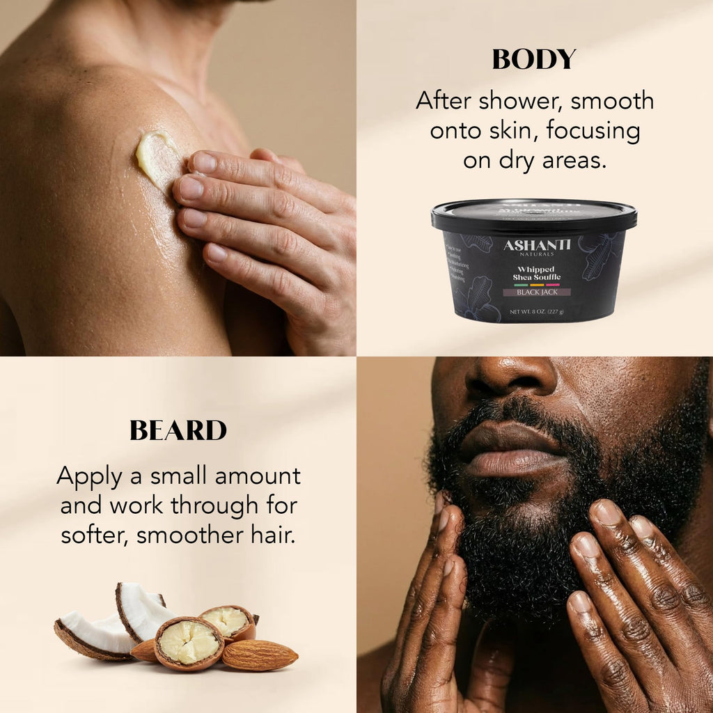 Ashanti Naturals Scented Whipped Shea Butter | African Body Butter for Men w/Coconut and Almond Oil (Blackjack Souffle, 8 oz)