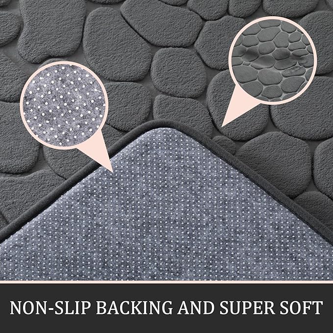 YIHOUSE Bathroom Rugs Mat Set, Memory Foam Bath Mat 5 Piece Dark Grey