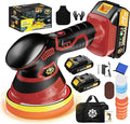 Cordless Car Buffer Polisher kit [2x 2000mAh 21V Batteries & 18 PCS Attachments] 6-Speed Orbital Design, LED Display, Lightweight Detailing Tool for Waxing, Polishing & Scratch Removal-Red