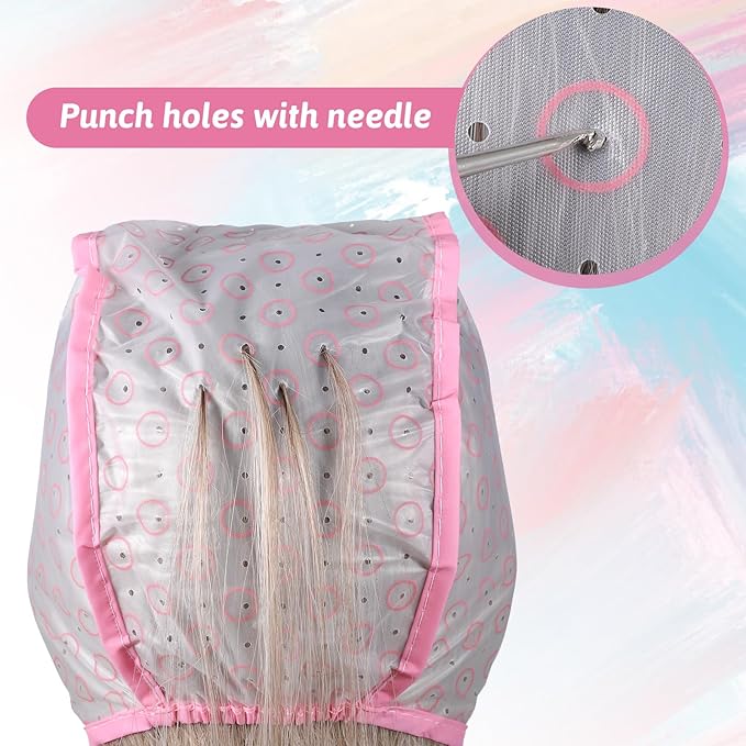 15 Pcs Highlight Cap with Dye Brushes Hair Highlighting Needles Crochet Hooks Dye Shawl, Salon Hair Coloring Highlighting Dye Tipping Cap Frosting Caps for Salon Dyeing Hairdressing Tool(Pink)
