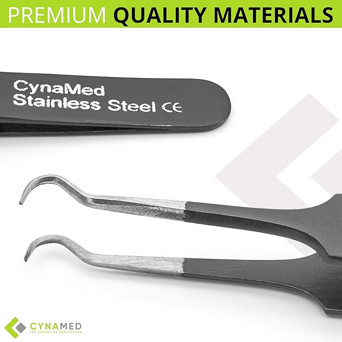 Blackhead Tweezer - Professional Curved Steel Tip Surgical Comedone & Splinter Extractor. Ideal Blemish & Acne Remover Tool Means Flawless Facial Skin (Black)