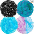FARMOGA Bath Loofah Sponge Back Scrubber Shower Sponge Soft Mesh Exfoliator Pouf Shower Ball Bath Sponges for Women and Men Bath Accessories (4Pcs 50g Mix Black)