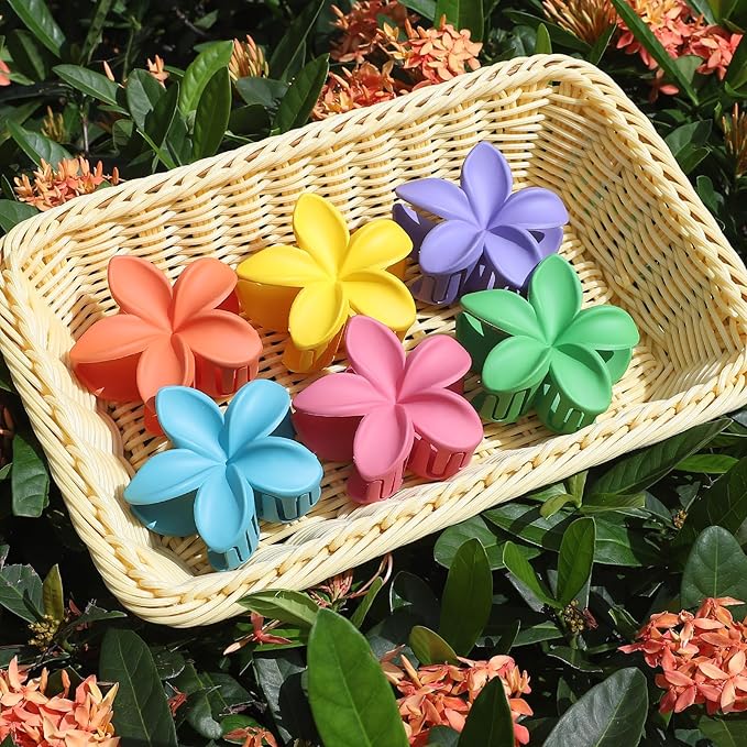 Sisiaipu Flower Hair Clips for Women 6 Pcs Hawaiian Large Claw Clips Plumeria Medium Hair Claw Clips for Thick Thin Hair Hibiscus Tropical Beach Hair Accessories for Women Girls and Girls-Dopamine